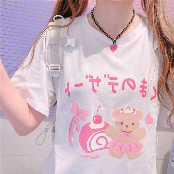 Cartoon Cute Print Girl Short Sleeve