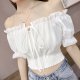 Women High Waist Short One-line Neck Strapless Sexy Puff Sleeve Top