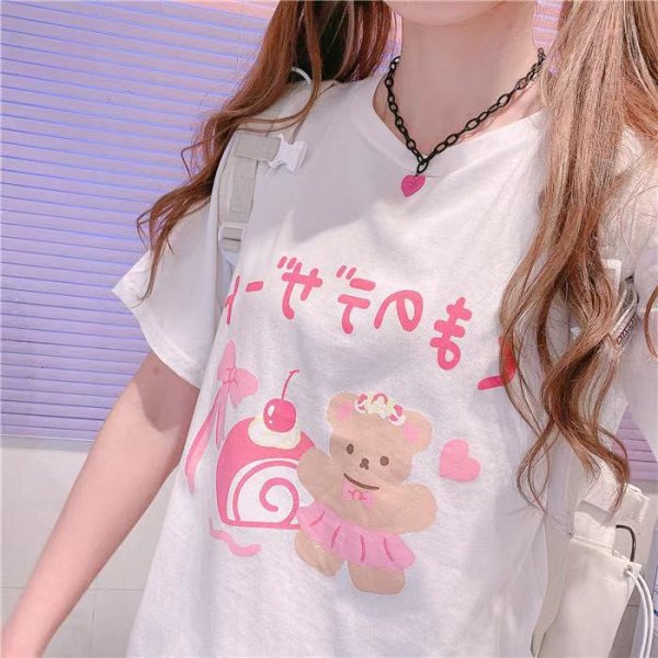 Cartoon Cute Print Girl Short Sleeve