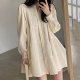 Simple Temperament Lapel Folds Feeling Loose Single-breasted Puff Sleeve Short Doll Skirt