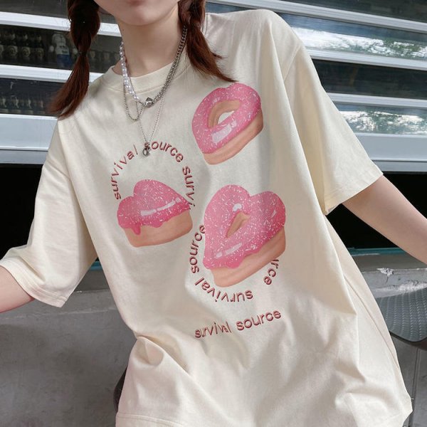 Cartoon Love Donuts Loose Short Sleeve